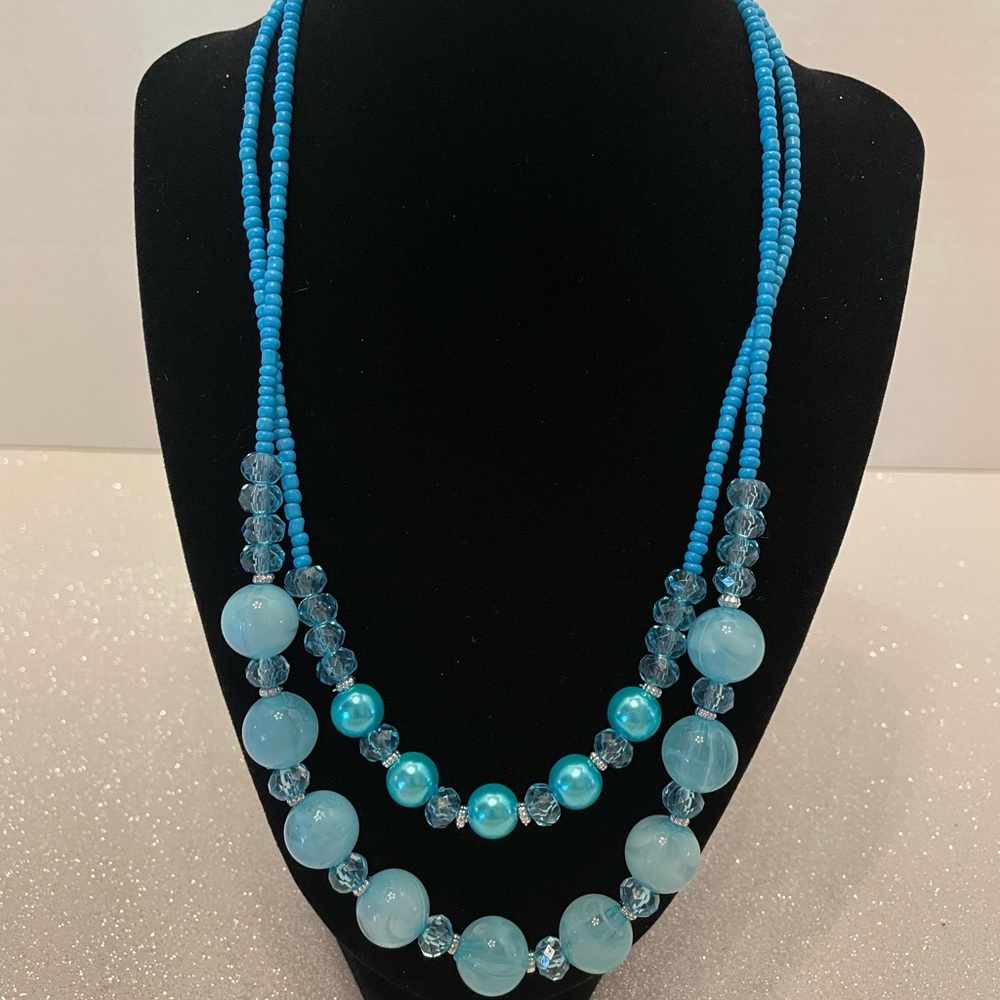 Beaded blue two strand necklace